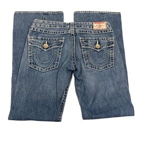 True Religion Joey Flare Jeans Big T Womens 30 Made USA Y2K Wide Leg